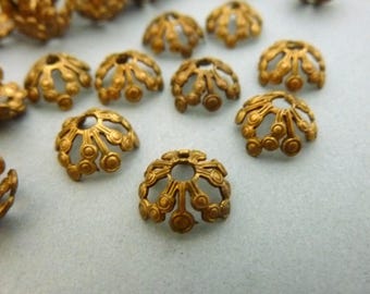 6 Filigree Brass Bead Caps  10 mm