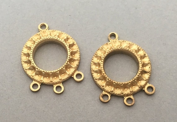 2 Rhinestone Connectors - Three Loop - Brass Setting Die Struck - Clasp