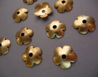 12 Brass Flower Bead Caps - Simple