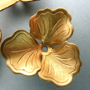 4 Brass Flower Stampings  - Etched Detail - Three Petal