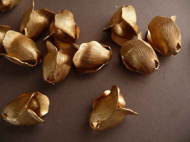 10 Pcs Four Flower Bead Caps,Raw Brass Tulip,Detailed Brass Bud