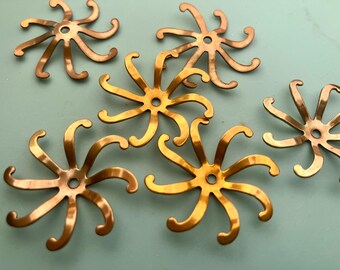 4 Raw Brass Flower Parts for Riveting - Vintage - Copper Patina