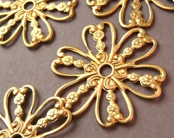 6 Filigree Brass Bead Caps Connectors