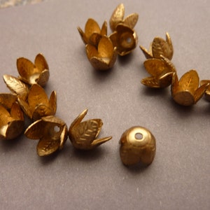 12 Brass Caps Brass Leaf Ornate image 3