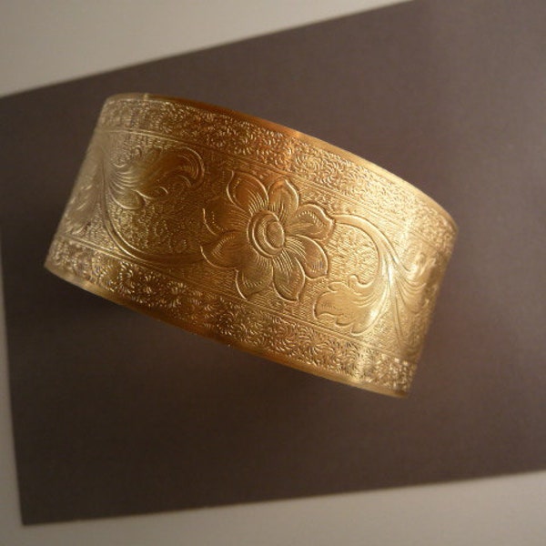 Brass Cuff Bracelet Victorian Etched