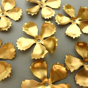 6 Brass Flower Stampings for Rivets or Layering - Five Petals