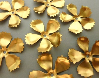 6 Brass Flower Stampings for Rivets or Layering - Five Petals