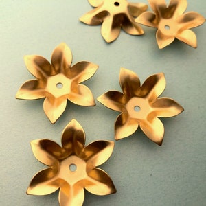 3 Brass Flower Stampings for Rivets or Layering - Six Petals - L