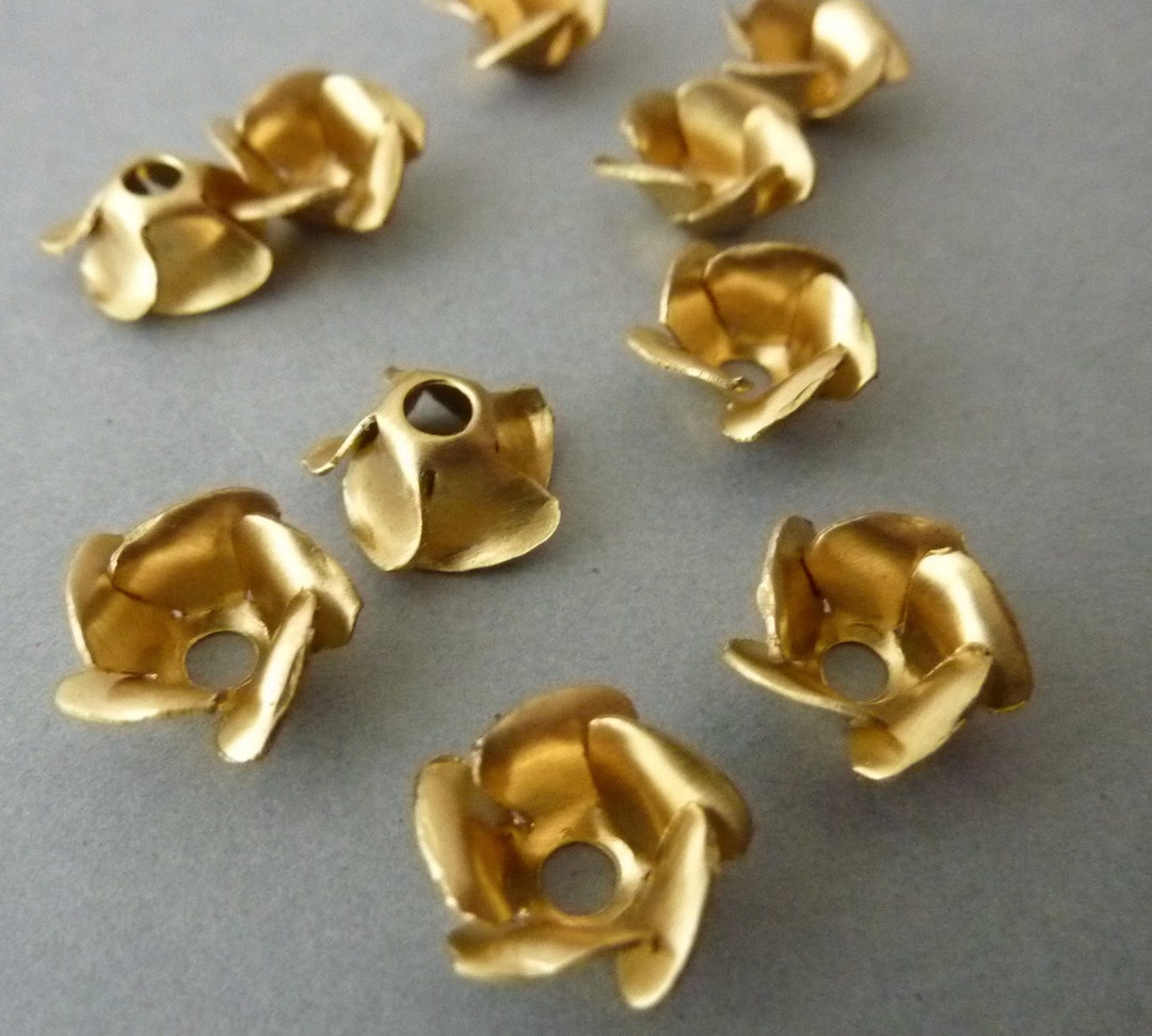 6 Brass Flowers Rivet Components or Bead Caps - Etsy