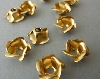 6 Brass Flowers - Rivet Components or Bead Caps