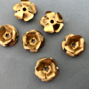 May include: Six gold-colored metal flower-shaped embellishments with a hole in the center.