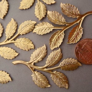 4 Brass Rose Leaf Branch Findings image 4