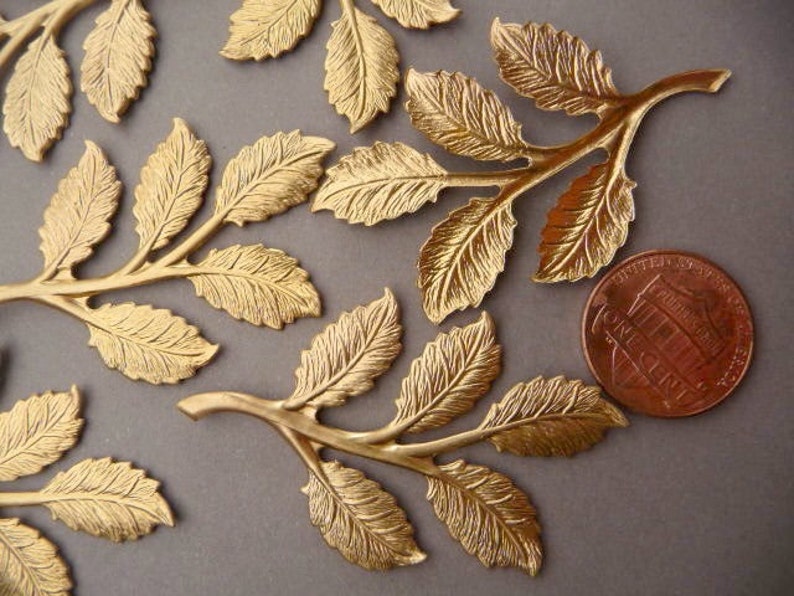 4 Brass Rose Leaf Branch Findings image 4