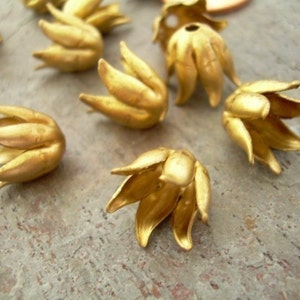 12 Bead Caps Raw Brass Floral Tulip Unusual image 2