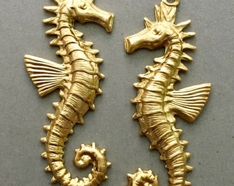 2 figuras de caballitos de mar de latón (par a juego)