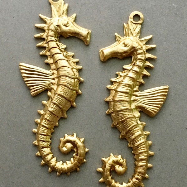 2 Brass Seahorse Stampings Matching Pair