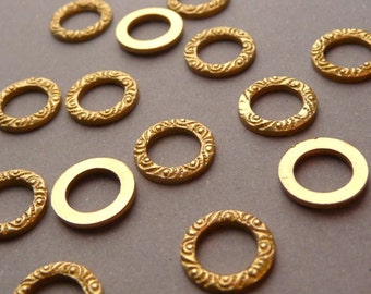 10 Round Brass Ornate Flower Loops Jump Rings - Small - Die Struck