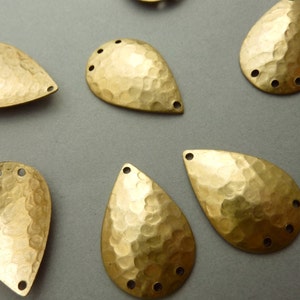 6 Hammered Brass Pendant Earring Stampings Three Hole