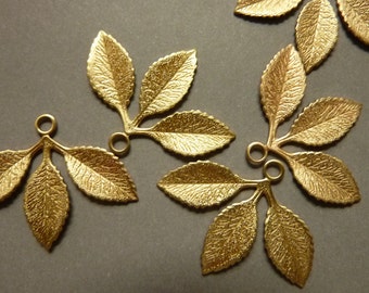 6 Brass Three Leaf Branch Findings