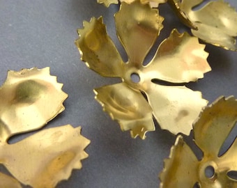 4 Brass Flower Stampings for Rivets or Layering-- Five Petals