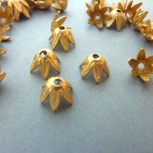 6 Bead Caps - Brass 7 mm