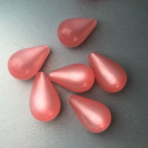 10 Vintage Large Moonglow Lucite Beads - Pink Teardrop 1950s