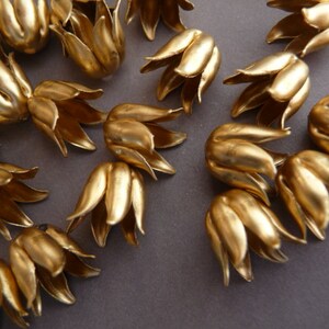 12 Bead Caps Raw Brass Floral Tulip Unusual image 4