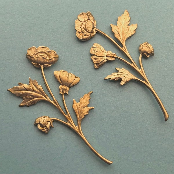 2 Brass Flower Stems - Matching Pair