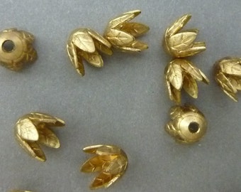 6 Brass Caps - Brass Six Leaf Ornate