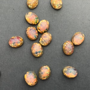 12 Oval Cabochons Rhinestones - Antique Harlequin Opal - 8x6mm