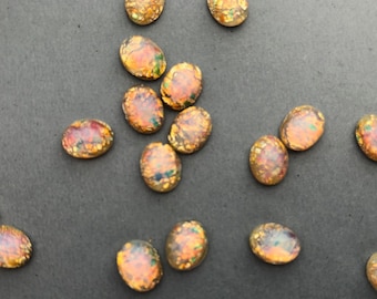 12 Oval Cabochons Rhinestones - Antique Harlequin Opal - 8x6mm