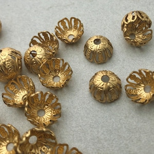 6 Bead Caps - Larger Filigree Vintage Style for 10 mm beads