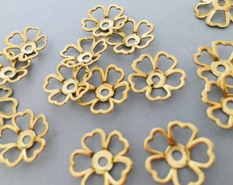 6 Small Brass Flowers Clover Leaf Oxalis for Riveting or Setting