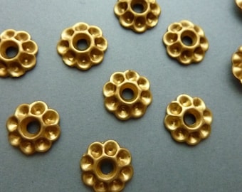 12 Rhinestone Flower Settings Charms - Raw Brass