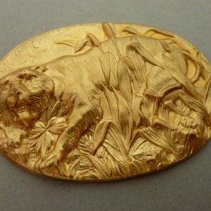 Brass Tiger Cabochon Finding Stamping - Huge