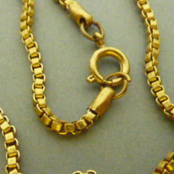 3 Box Chain Necklaces - Vintage Raw Brass 16 in - Venetian Chain