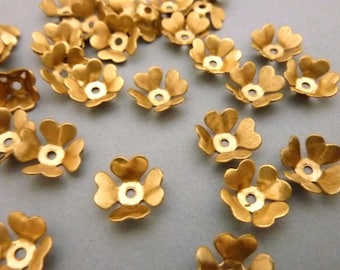 12 Small Brass Flowers Clover Leaf Oxalis for Riveting or Setting