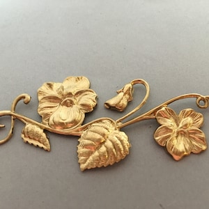 Large Brass Flower Vine Leaf Branch