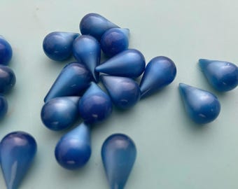 12 Vintage Moonglow Lucite Beads - Dark Blue Teardrop 1950s 15 x 8.5 mm