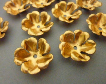 6 Brass Flower Stampings for Rivets or Layering - Five Petals