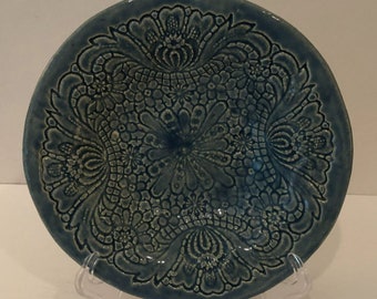 Handmade Blue Small Stoneware Shallow Bowl by Artist Nancy Ratan