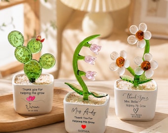 Cache-pot en verre personnalisé, ornement de fleur de cactus, cadeau de remerciement pour enseignant