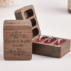 Triple Flip Wooden Ring Box,Engagement Ring Box,Custom Wedding Ring Box,Ring Bearer Box,Gift for Couple Newlyweds, Anniversary Gift