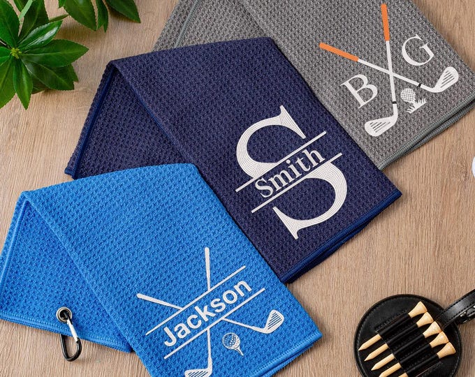 Personalized Golf Towel: Embroidered Name, Custom Golf Gift