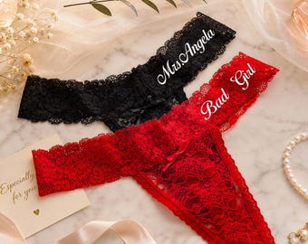 Personalized Lace Bridal Thong, Embroidered Mrs. Underwear, Wedding Gift
