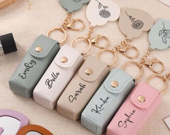 Personalized Leather Lipstick Case, Custom Engraved Lip Balm Holder, Bridesmaid Gift, Gift for Her