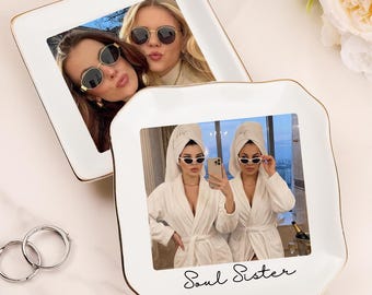 Personalized Bestie Photo Trinket Dish, Custom Ceramic Ring Tray, Bridesmaid Proposal Gift