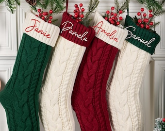 Embroidered Knit Christmas Stocking with Name, 2026 Xmas Stockings,  Family Holiday Decor