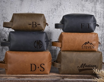 Custom Men&#39;s Toiletry Bag,Leather Dopp Kit,Personalized Christmas Gift for Husband/Father/ Boyfriend,Bathroom Travel Bag,Shaving Kit Case