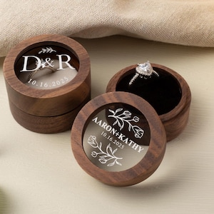 Personalisierte Eheringbox aus Holz mit klarer Acrylabdeckung, individuell gravierte Verlobungsringbox, Vorschlagringbox, Einzel- und Doppelschlitz